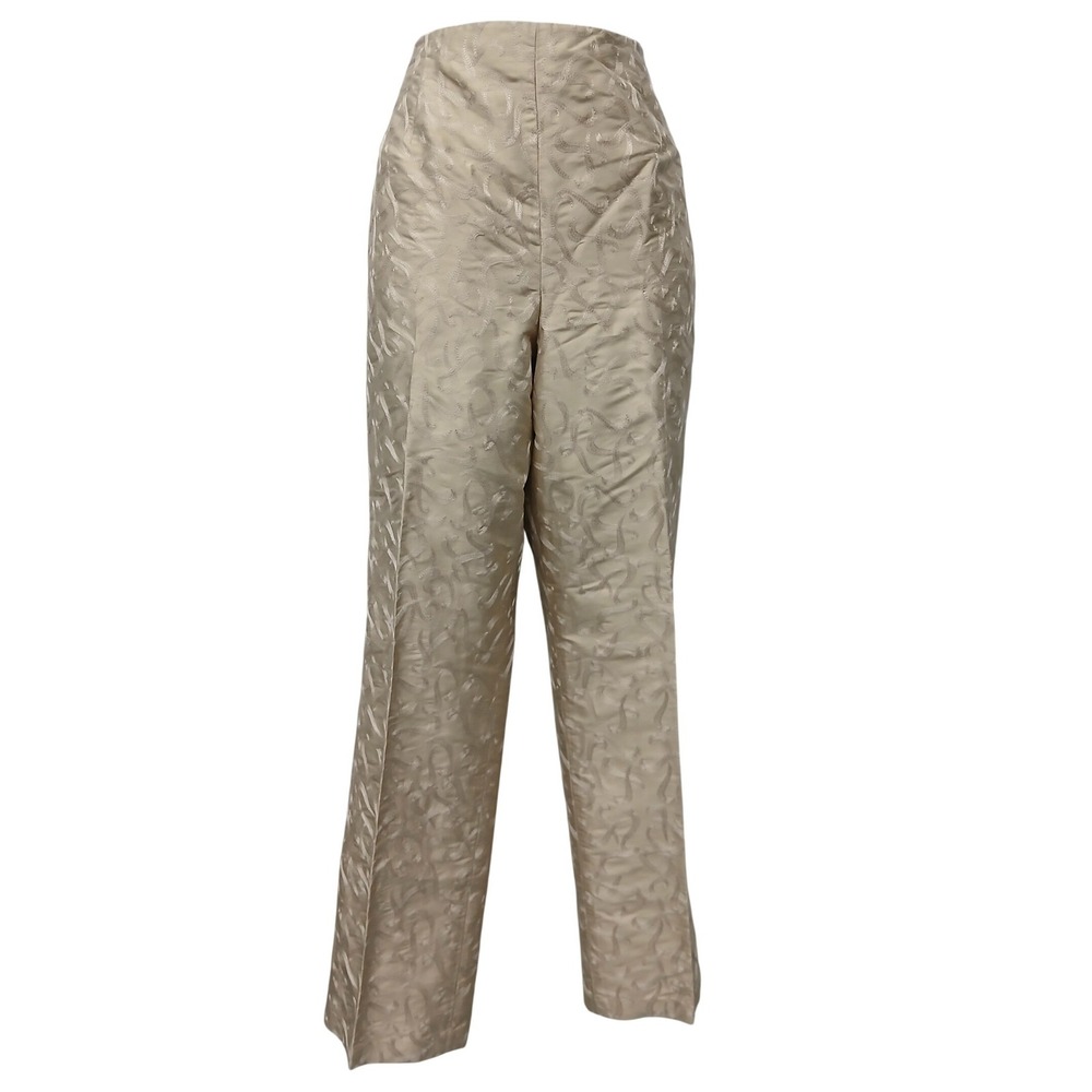 Talbots Vintage 100% Silk Embroidered Straight Leg Pants Champagne Beige Sz 14